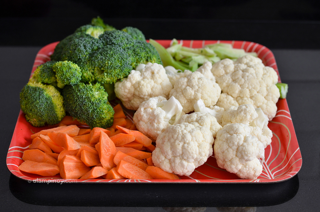 Broccoli, cauliflower and carrots ready for stir-fry